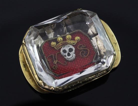 A late 17th century gold mounted stuart crystal mourning slide, 0.75in.